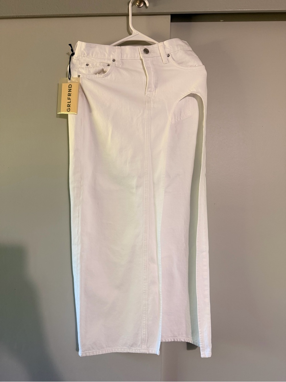 GRLFRND Blanca Maxi Skirt High Slit Revolve 24 White Denim w/Tag 100% Cotton